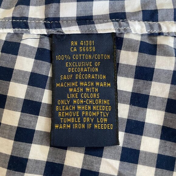 Ralph Lauren Blue Label Slim Fit LS Button Down Cotton Check Shirt Navy Wht Sz 2 - Picture 11 of 14